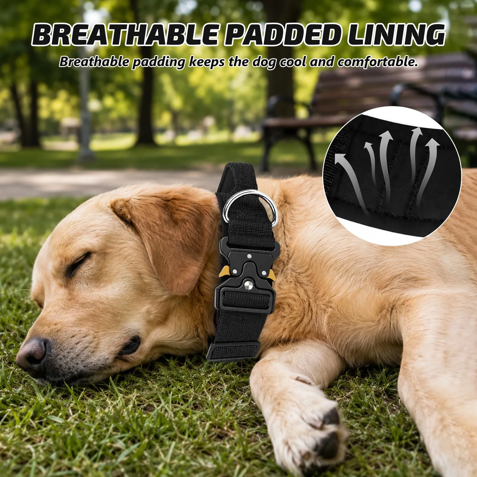 Collare Cane, Collare Tattico Regolabile per Cani Taglia Grande e Media, Larga 3,8 cm, Collari Militare in Nylon per Cani con Maniglia e Robusta Fibbia Metallica Sblocco Rapido (Nero, XL) - immagine 4