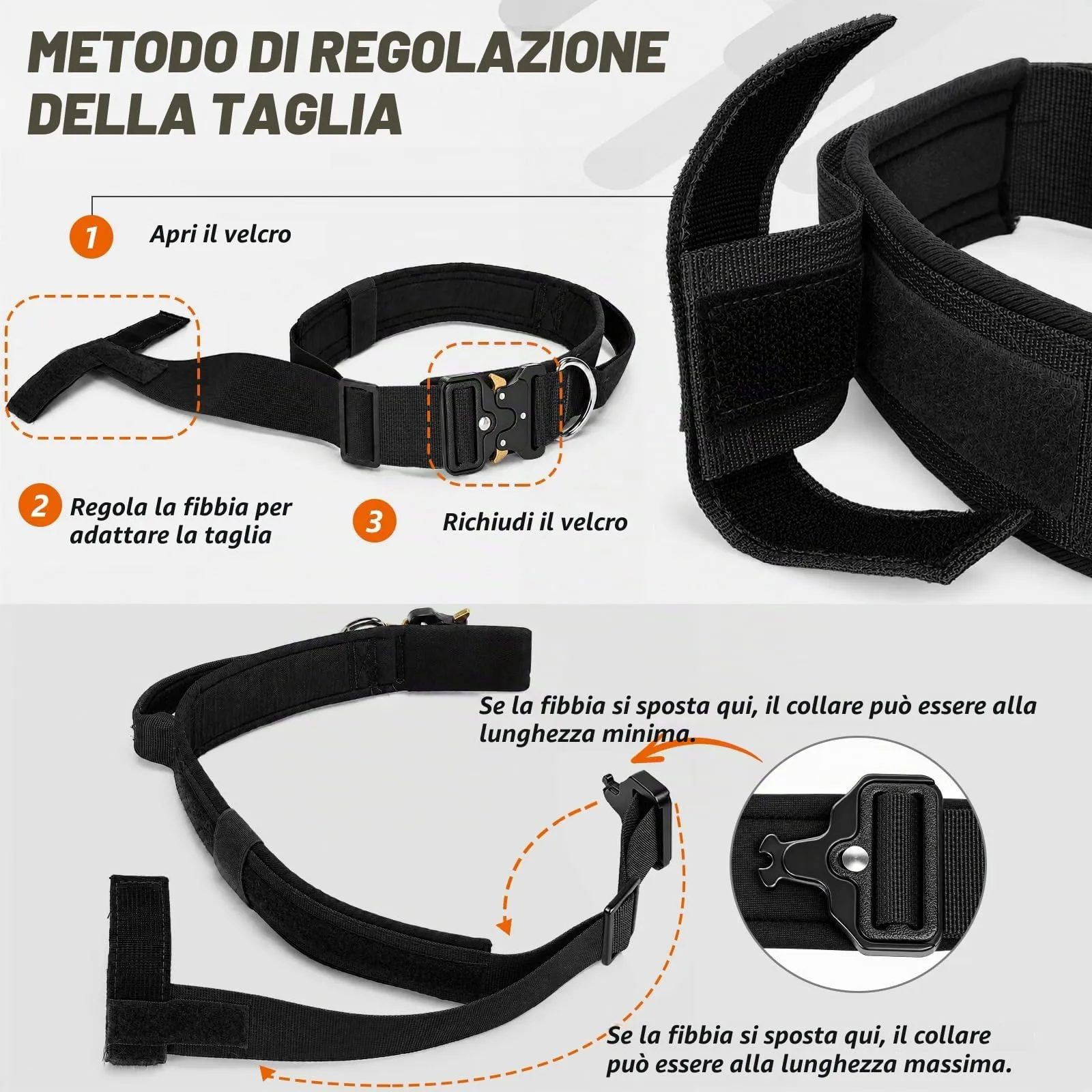 Collare Cane, Collare Tattico Regolabile per Cani Taglia Grande e Media, Larga 3,8 cm, Collari Militare in Nylon per Cani con Maniglia e Robusta Fibbia Metallica Sblocco Rapido (Viola, L) - immagine 6