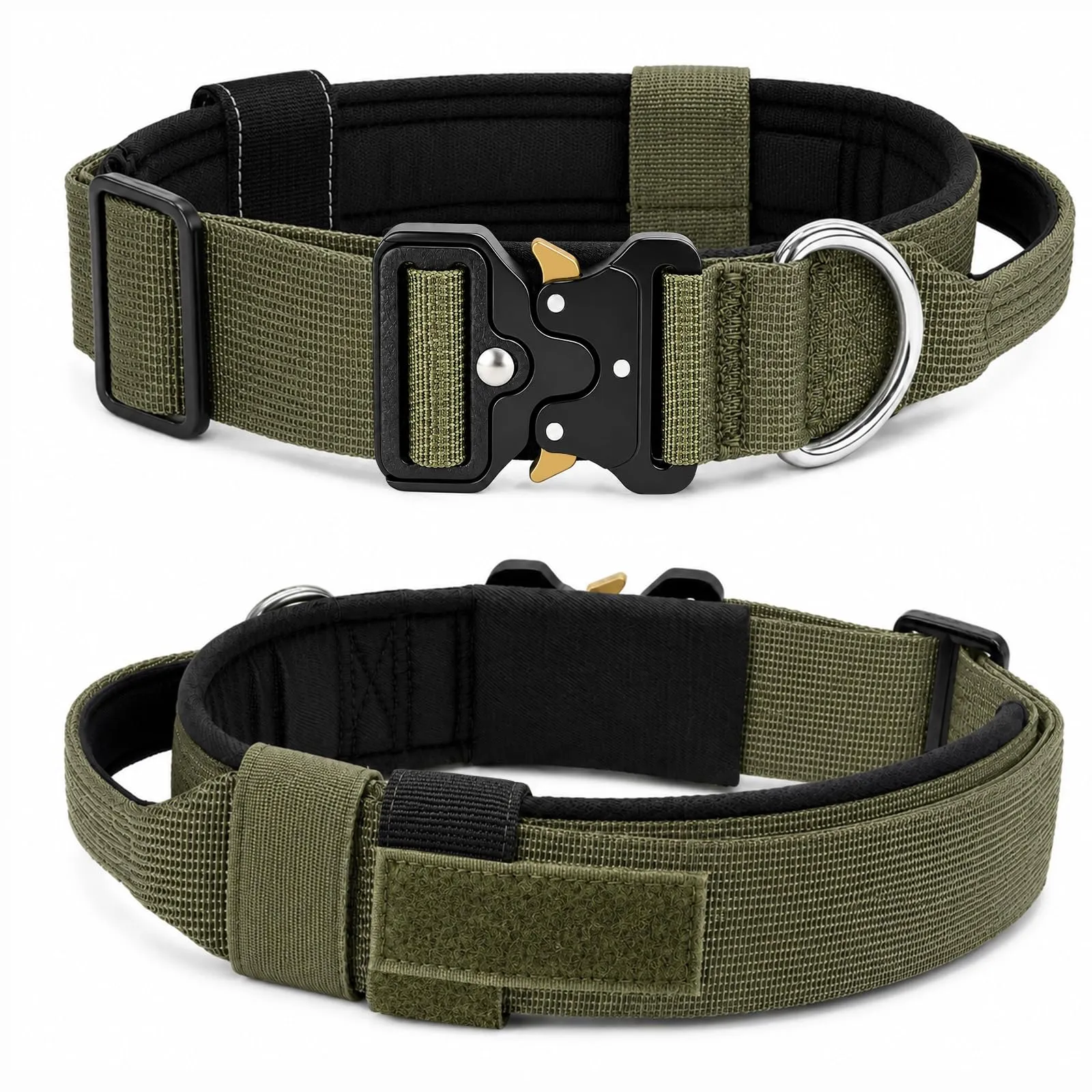 Collare Cane, Collare Tattico Regolabile per Cani Taglia Grande e Media, Larga 3,8 cm, Collari Militare in Nylon per Cani con Maniglia e Robusta Fibbia Metallica Sblocco Rapido (Verde Militare, XL) - immagine 8