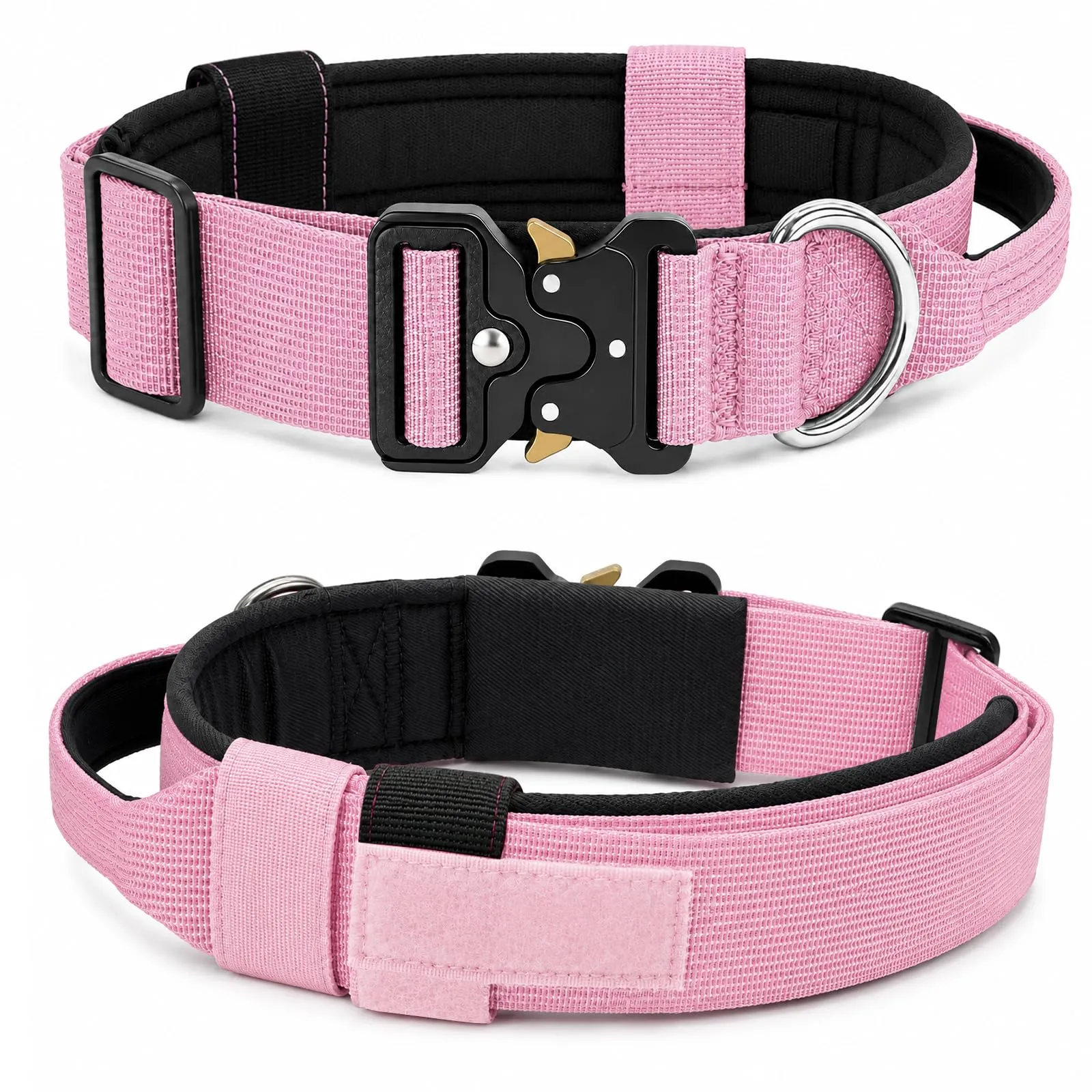 Collare Cane, Collare Tattico Regolabile per Cani Taglia Grande e Media, Larga 3,8 cm, Collari Militare in Nylon per Cani con Maniglia e Robusta Fibbia Metallica Sblocco Rapido (Rosa, M) - immagine 8