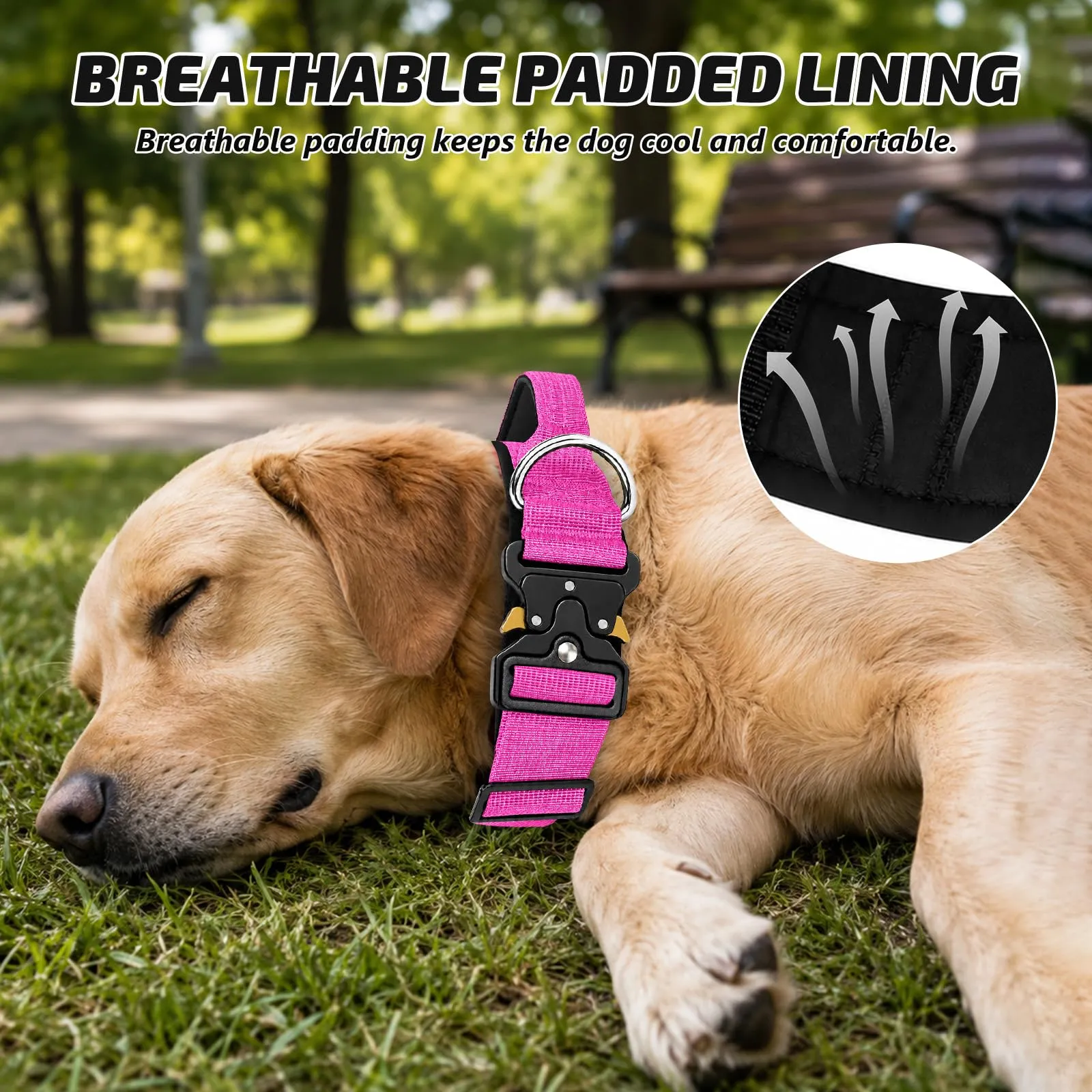Collare Cane, Collare Tattico Regolabile per Cani Taglia Grande e Media, Larga 3,8 cm, Collari Militare in Nylon per Cani con Maniglia e Robusta Fibbia Metallica Sblocco Rapido (Rosso Rosa, XL) - immagine 4