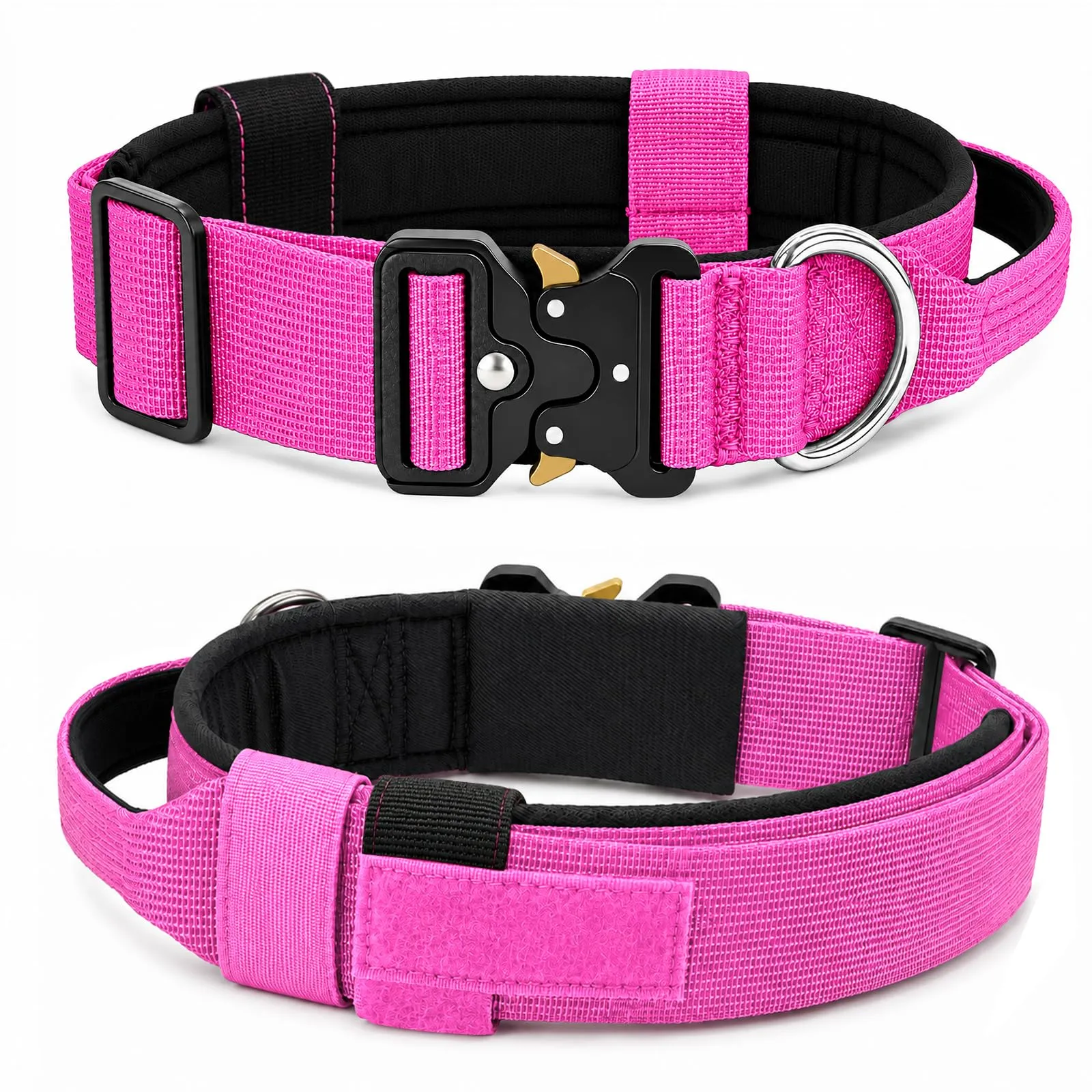 Collare Cane, Collare Tattico Regolabile per Cani Taglia Grande e Media, Larga 3,8 cm, Collari Militare in Nylon per Cani con Maniglia e Robusta Fibbia Metallica Sblocco Rapido (Rosso Rosa, XL) - immagine 8