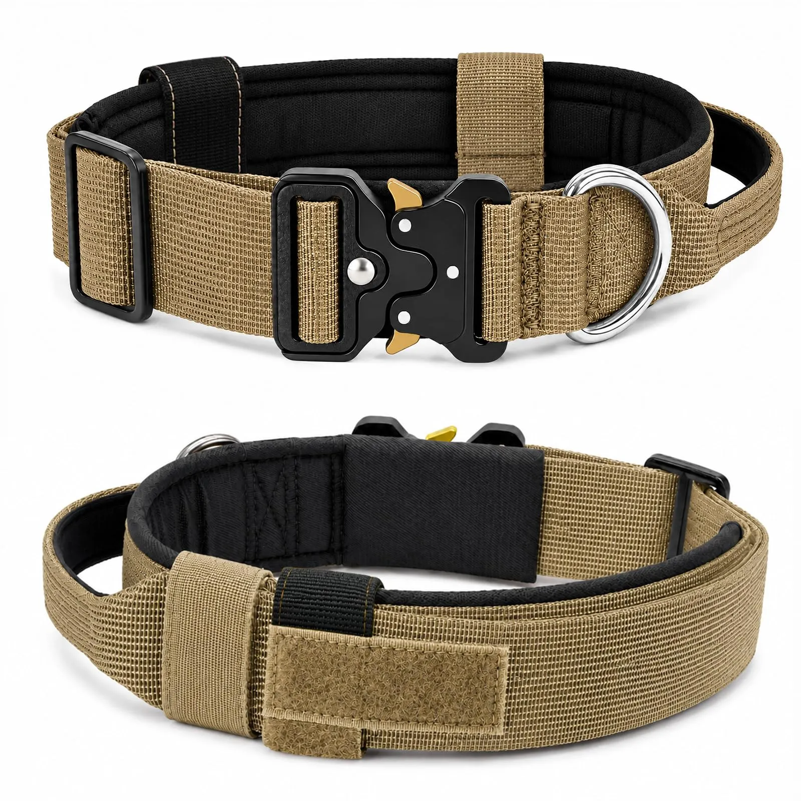Collare Cane, Collare Tattico Regolabile per Cani Taglia Grande e Media, Larga 3,8 cm, Collari Militare in Nylon per Cani con Maniglia e Robusta Fibbia Metallica Sblocco Rapido (Kaki, L) - immagine 8