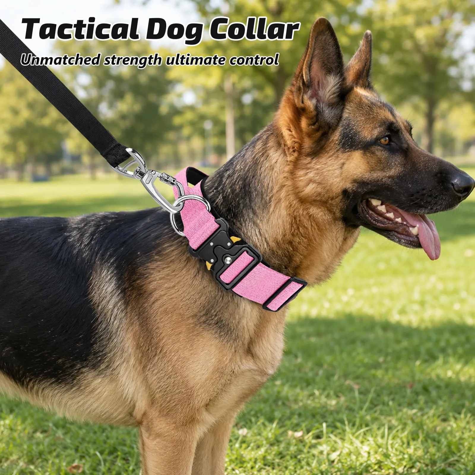 Collare Cane, Collare Tattico Regolabile per Cani Taglia Grande e Media, Larga 3,8 cm, Collari Militare in Nylon per Cani con Maniglia e Robusta Fibbia Metallica Sblocco Rapido (Rosa, L) - immagine 7