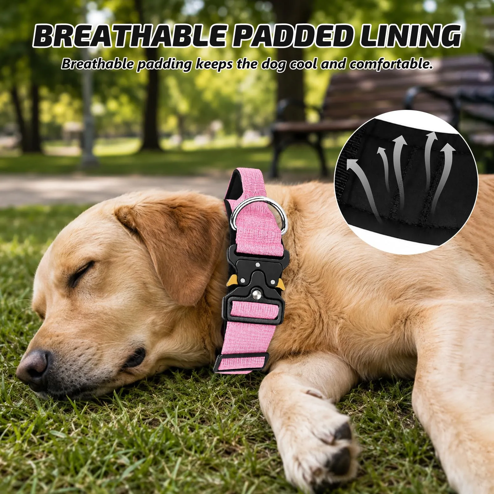 Collare Cane, Collare Tattico Regolabile per Cani Taglia Grande e Media, Larga 3,8 cm, Collari Militare in Nylon per Cani con Maniglia e Robusta Fibbia Metallica Sblocco Rapido (Rosa, XL) - immagine 4