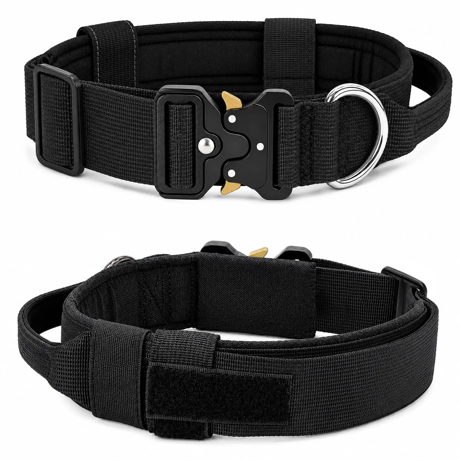 Collare Cane, Collare Tattico Regolabile per Cani Taglia Grande e Media, Larga 3,8 cm, Collari Militare in Nylon per Cani con Maniglia e Robusta Fibbia Metallica Sblocco Rapido (Nero, M) - immagine 8