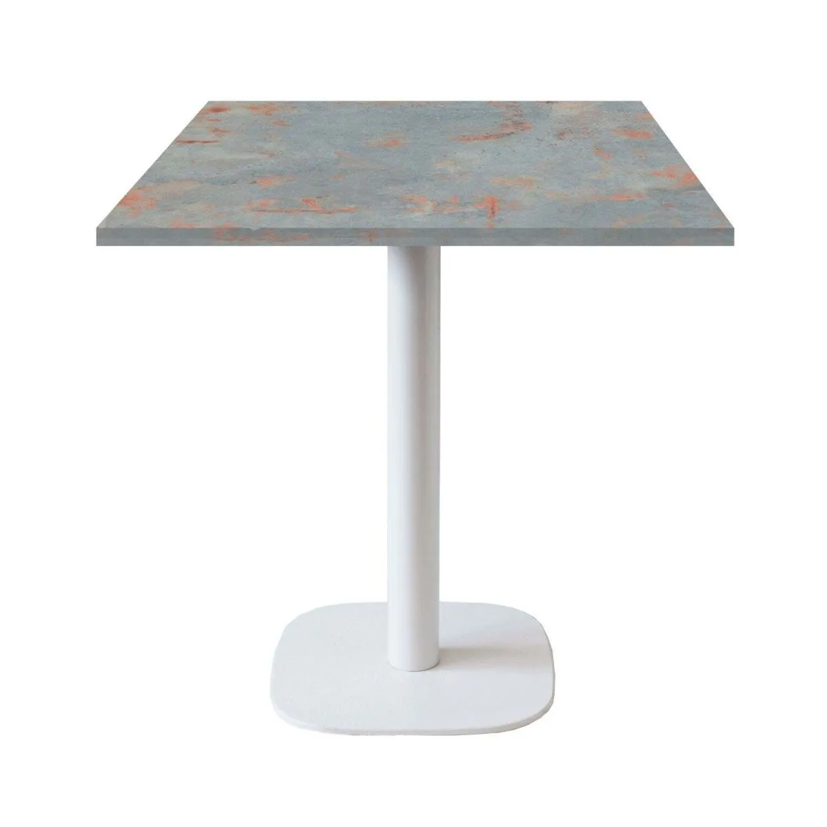 RestooTab Tavolo Round quadrato base bianco - laminato pietra; 70x70x75 cm (LxLxH); Piano tavolo metallo arrugginito, struttura bianco; quadrata - immagine 1