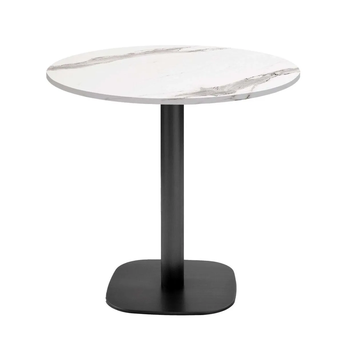 RestooTab Tavolo Round rotondo - laminato pietra & legno; 75x70 cm (HxØ); Piano tavolo bianco, struttura nero; rotonda - immagine 1