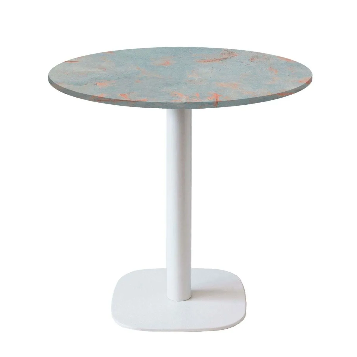 RestooTab Tavolo Round rotondo base bianco - laminato pietra; 75x70 cm (HxØ); Piano tavolo metallo arrugginito, struttura bianco; rotonda - immagine 1