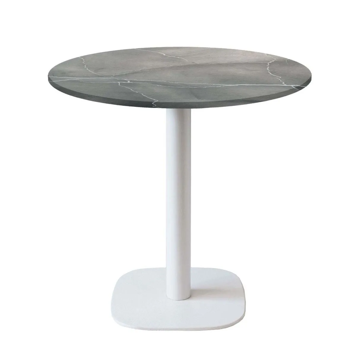 RestooTab Tavolo Round rotondo base bianco - laminato pietra; 75x70 cm (HxØ); Piano tavolo grigio/blu/marmorizzato, struttura bianco; rotonda - immagine 1