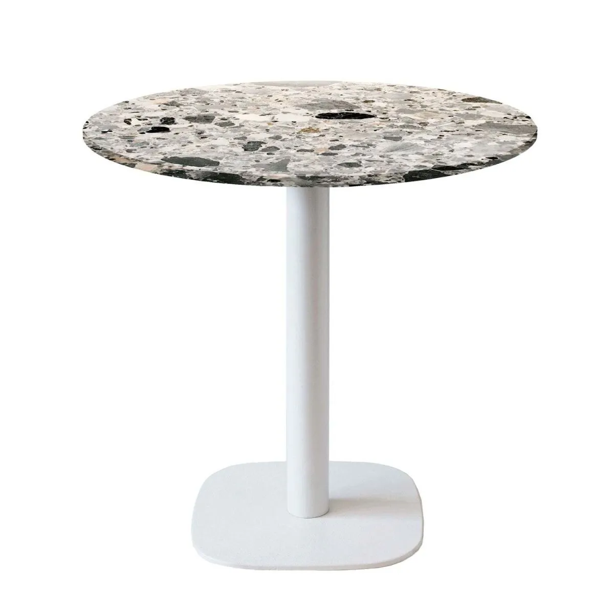 RestooTab Tavolo Round rotondo base bianco - laminato pietra; 75x70 cm (HxØ); Piano tavolo grigio/terazzo, struttura bianco; rotonda - immagine 1