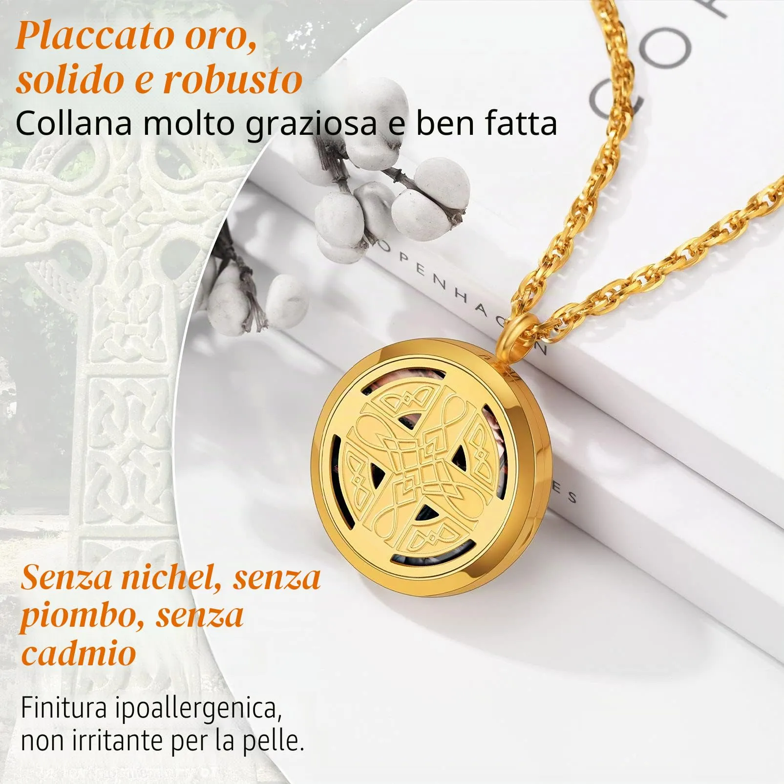 PROSTEEL Collana Personalizzata in Acciaio Inossidabile Nodo Celtico Oro - Personalizzabile con Foto Proiettata per Uomo e Donna - immagine 3