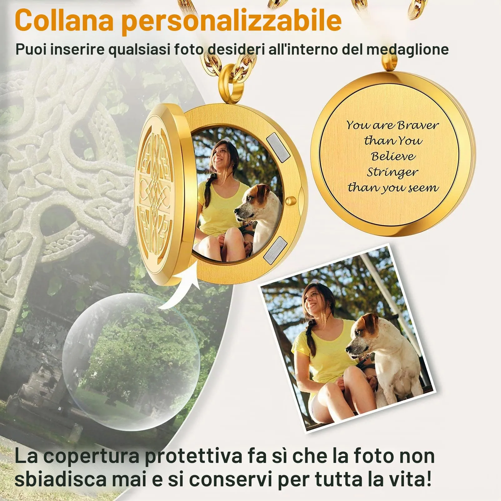 PROSTEEL Collana Personalizzata in Acciaio Inossidabile Nodo Celtico Oro - Personalizzabile con Foto Proiettata per Uomo e Donna - immagine 5