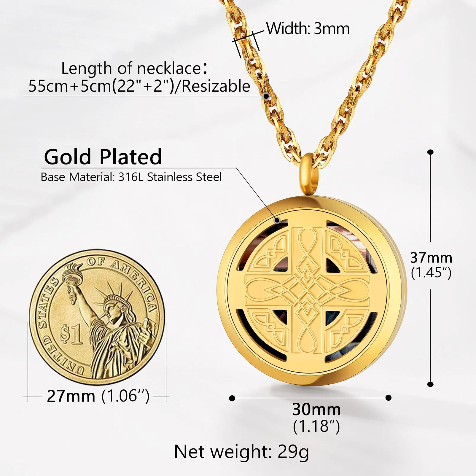 PROSTEEL Collana Personalizzata in Acciaio Inossidabile Nodo Celtico Oro - Personalizzabile con Foto Proiettata per Uomo e Donna - immagine 6