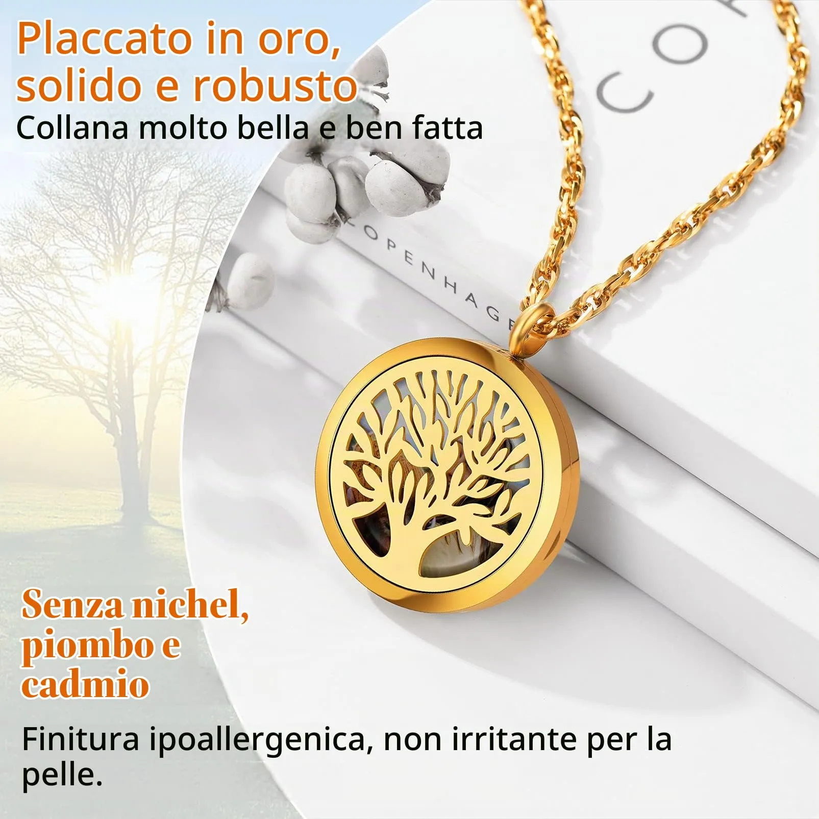 PROSTEEL Ciondolo con Foto Personalizzata in Acciaio Inossidabile Oro Albero della Vita Collana Uomo Donna Collana Foto Personalizzata - immagine 3