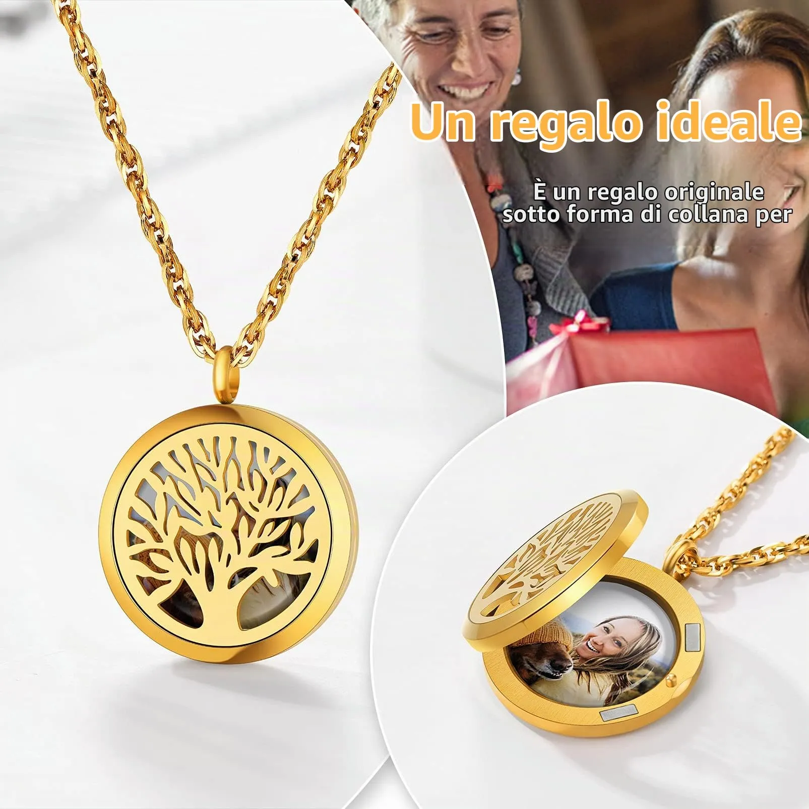 PROSTEEL Ciondolo con Foto Personalizzata in Acciaio Inossidabile Oro Albero della Vita Collana Uomo Donna Collana Foto Personalizzata - immagine 4