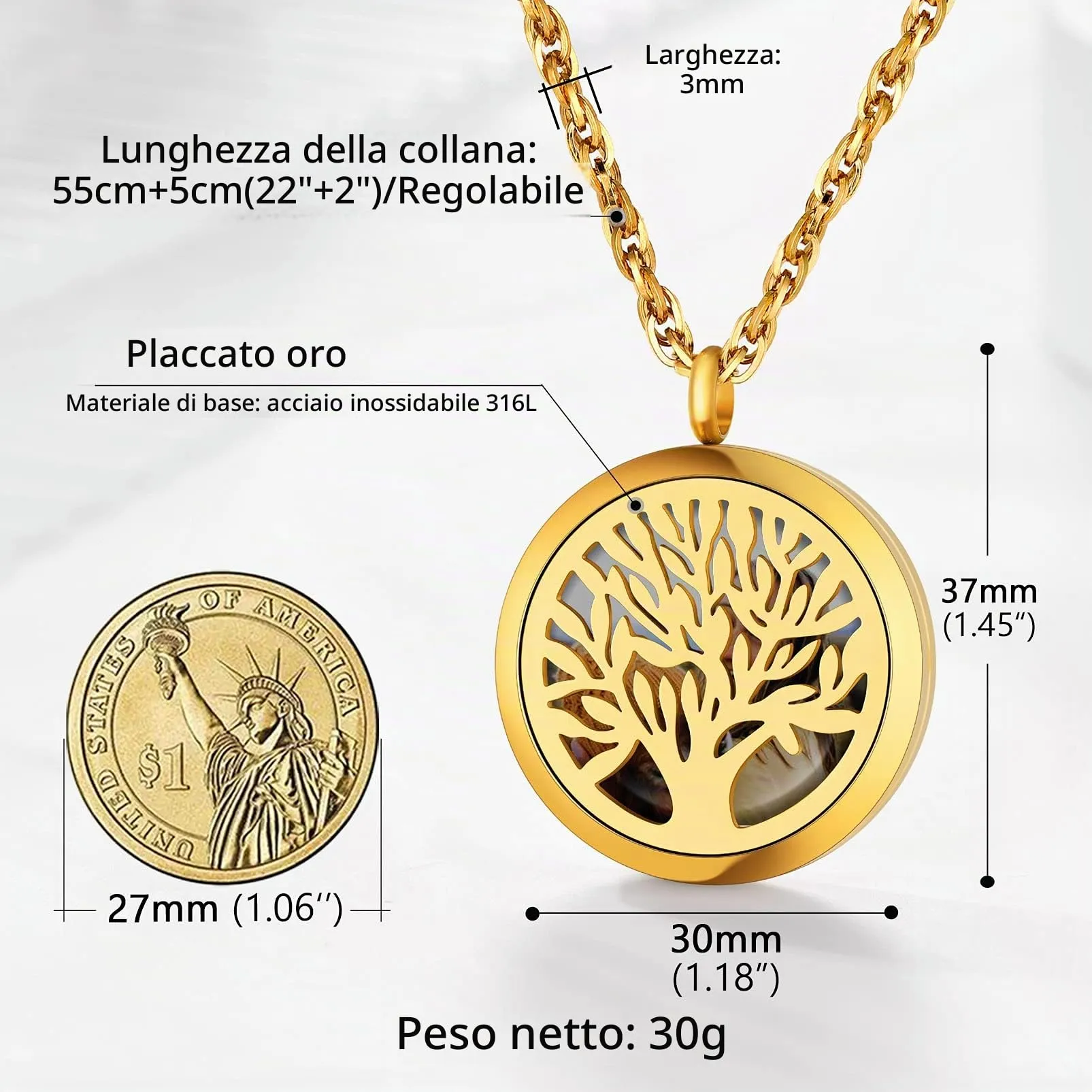 PROSTEEL Ciondolo con Foto Personalizzata in Acciaio Inossidabile Oro Albero della Vita Collana Uomo Donna Collana Foto Personalizzata - immagine 6