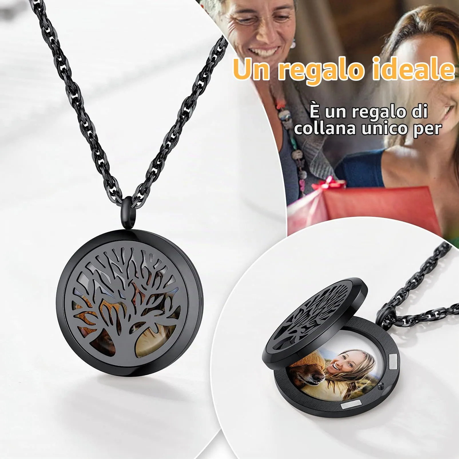 PROSTEEL Ciondolo Portafoto in Acciaio Inossidabile Nero Albero della Vita Collana con Foto Ciondolo Personalizzato - immagine 4