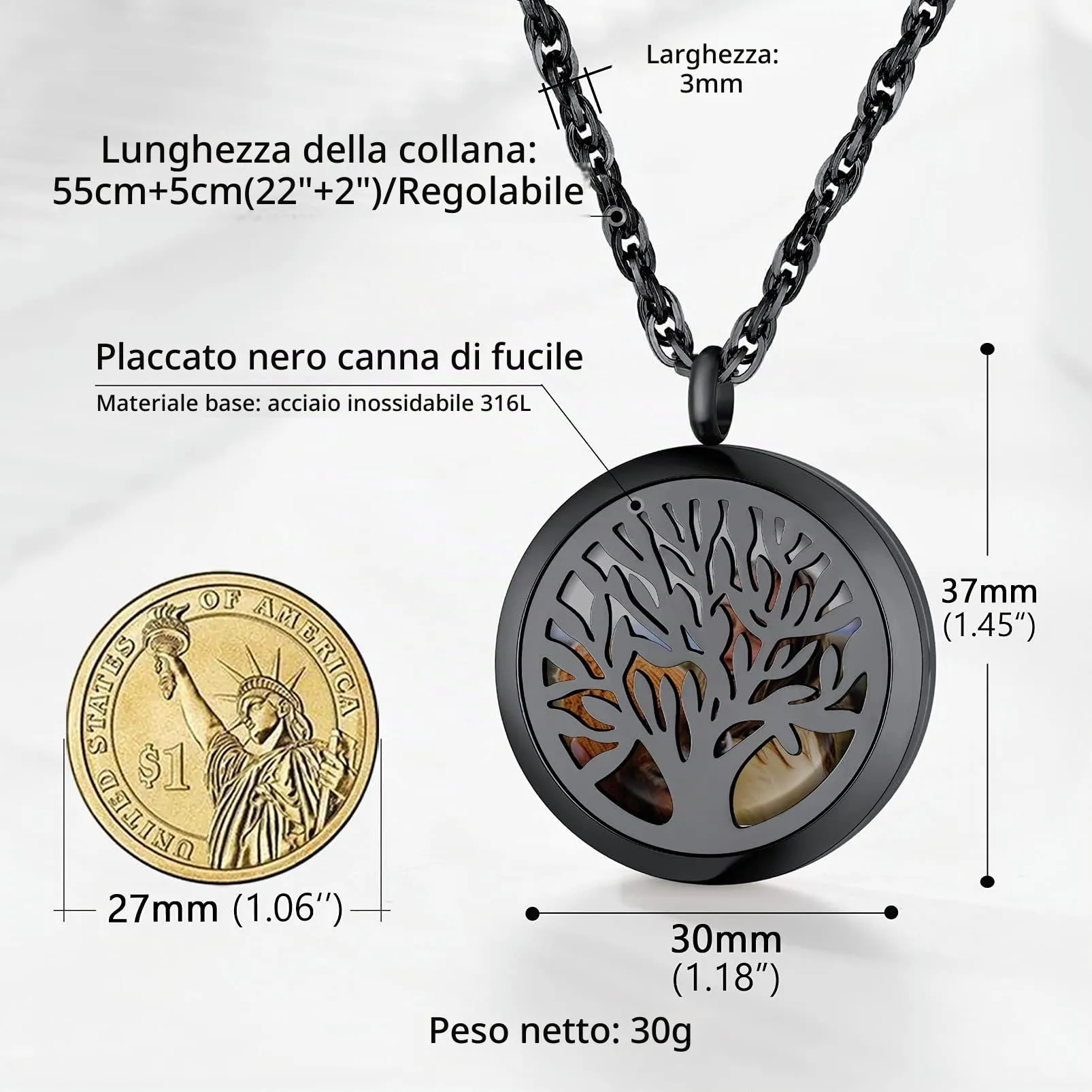 PROSTEEL Ciondolo Portafoto in Acciaio Inossidabile Nero Albero della Vita Collana con Foto Ciondolo Personalizzato - immagine 5