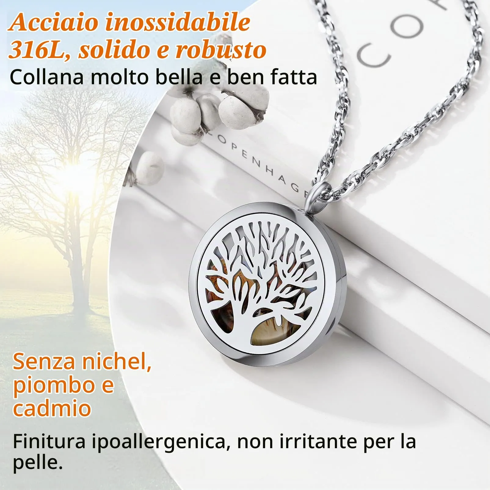 PROSTEEL Collana Personalizzata con Foto in Acciaio Inossidabile Albero della Vita Collana Uomo Donna - immagine 3