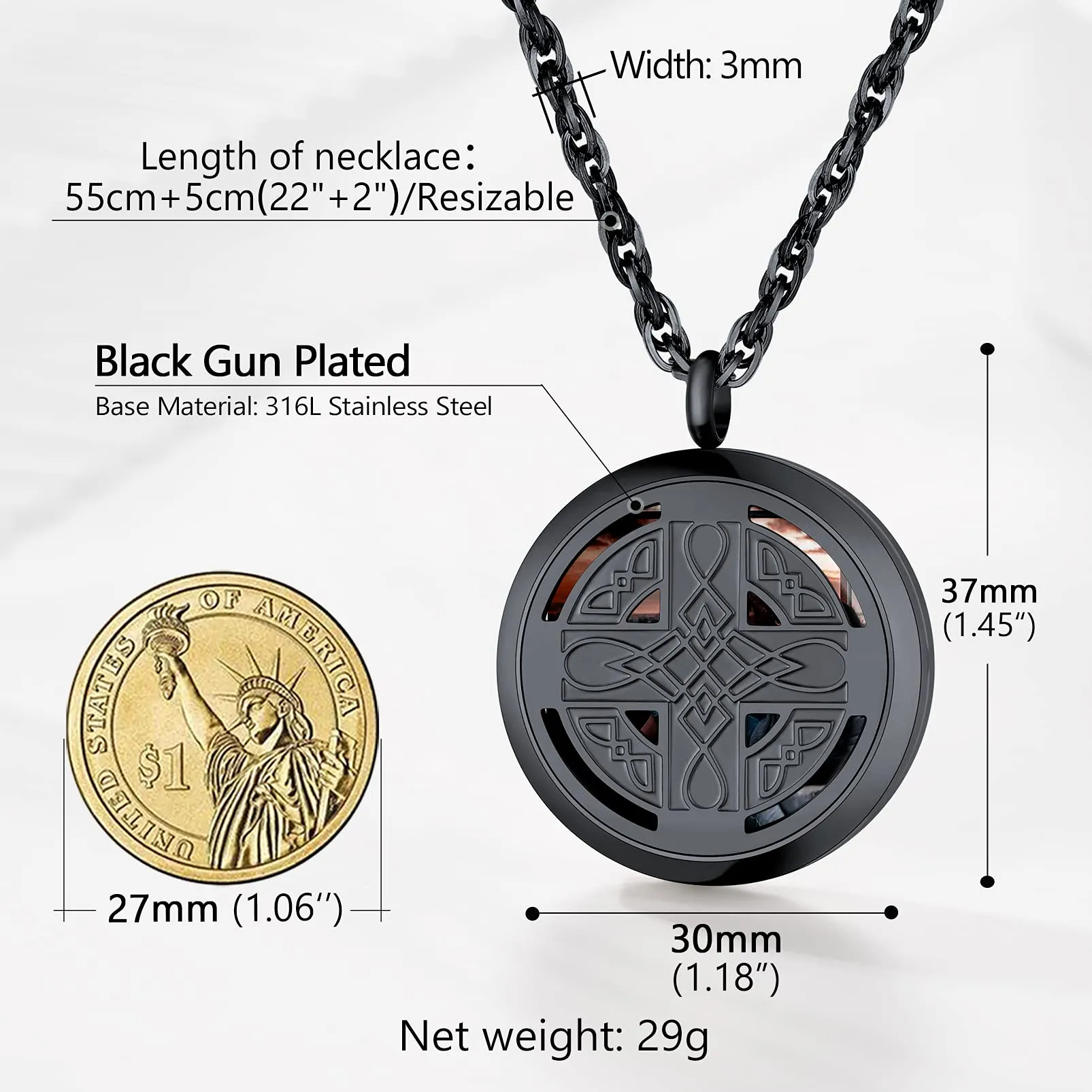PROSTEEL Collana Personalizzata Nodo Celtico Nero Acciaio Inossidabile - immagine 6