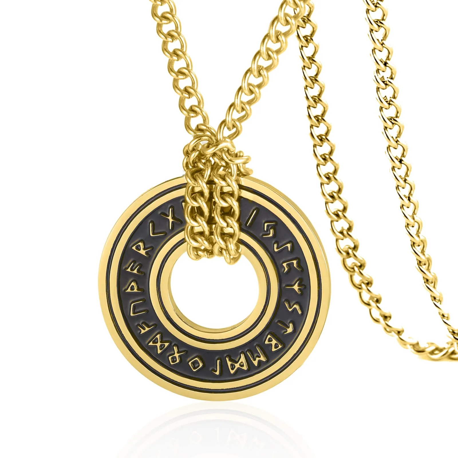 VASSAGO Collana vintage con rune vichinghe norrene, Corsair Runic Elder Futhark anello cerchio talismano ciondolo catena in pelle, gioielli regalo vichinghi per uomini e donne - immagine 1