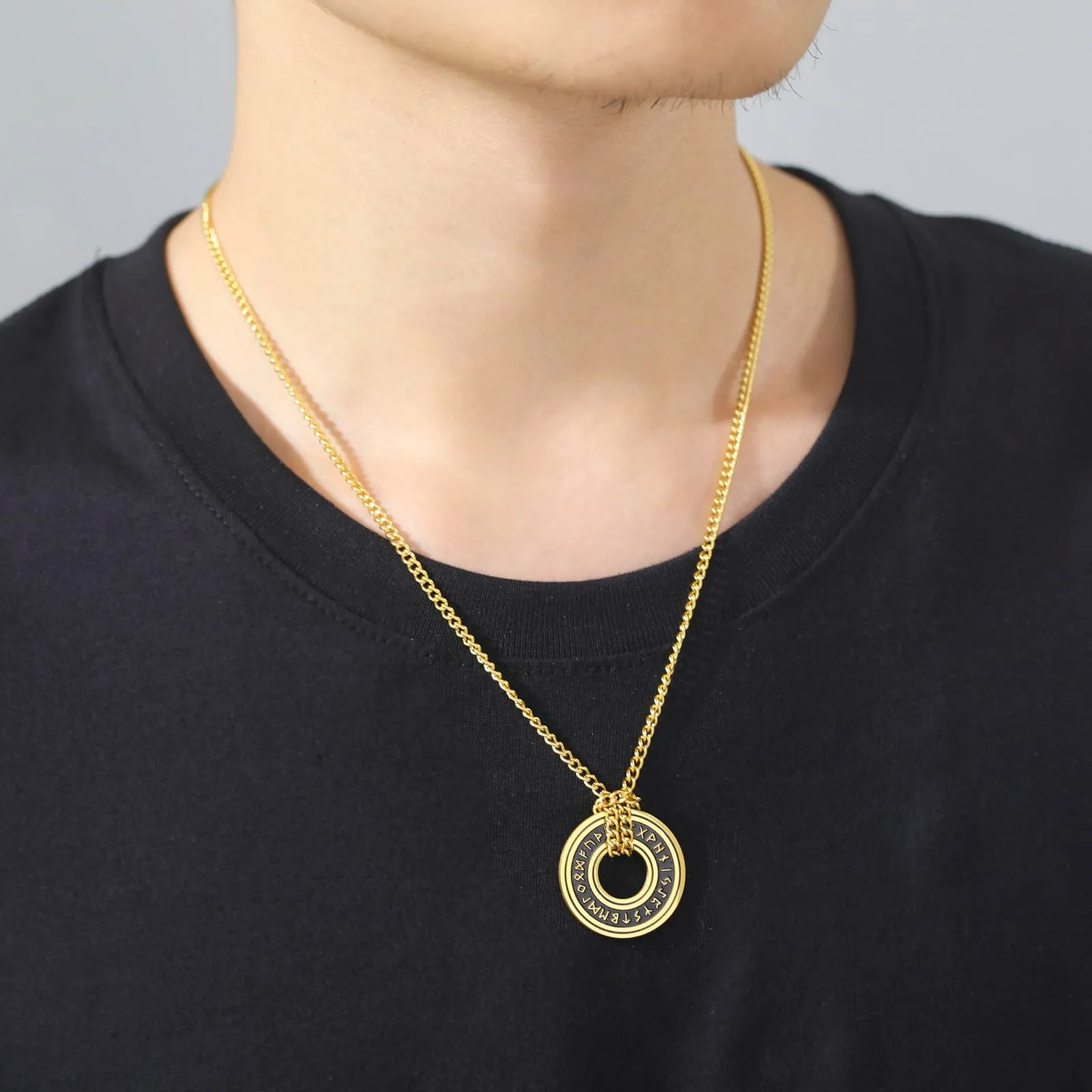 VASSAGO Collana vintage con rune vichinghe norrene, Corsair Runic Elder Futhark anello cerchio talismano ciondolo catena in pelle, gioielli regalo vichinghi per uomini e donne - immagine 4