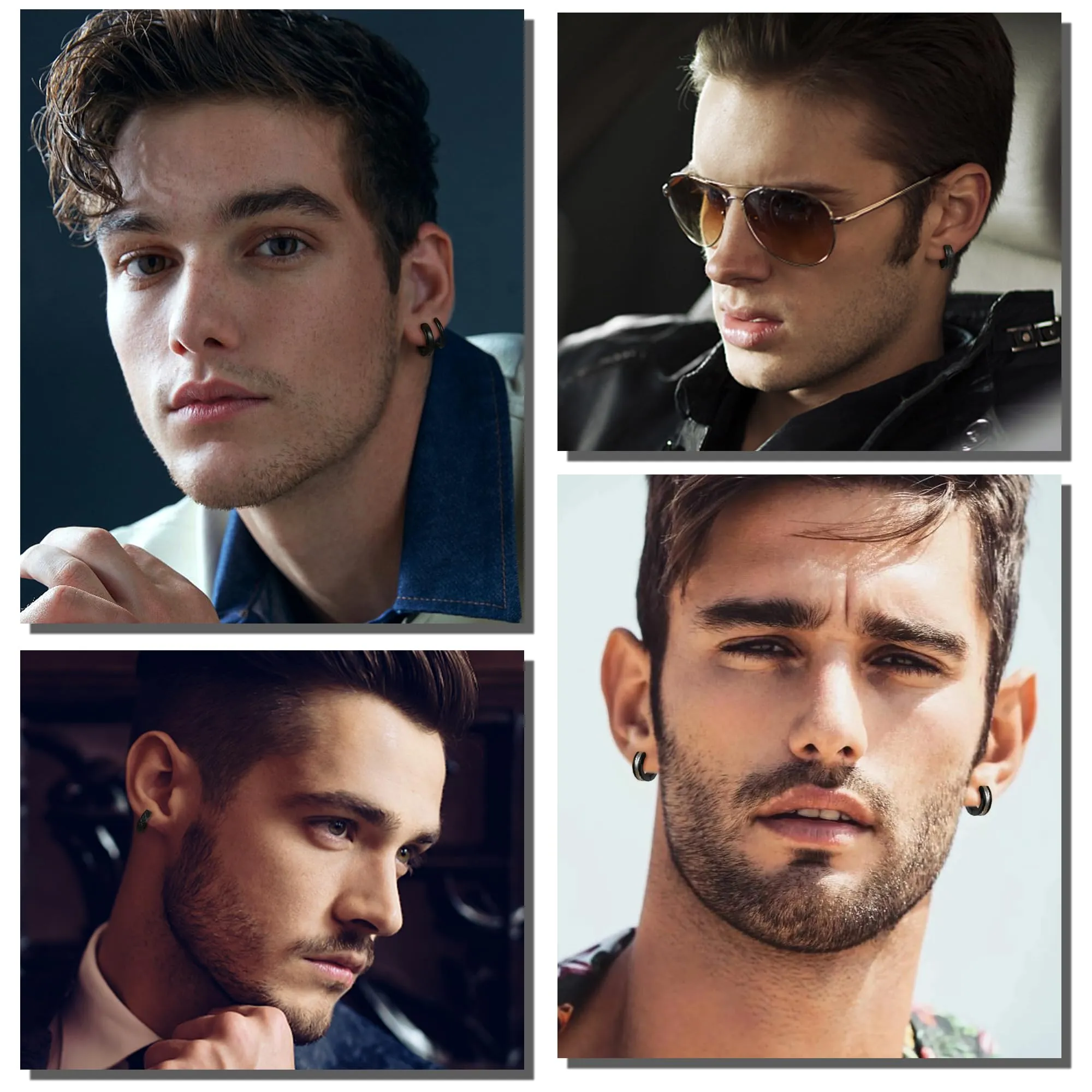 Adramata 6 Coppe Orecchini Uomo Cerchio Acciaio Chirurgico Set Piercings Punk Cartilaginea Piccoli Nero Donna - immagine 5