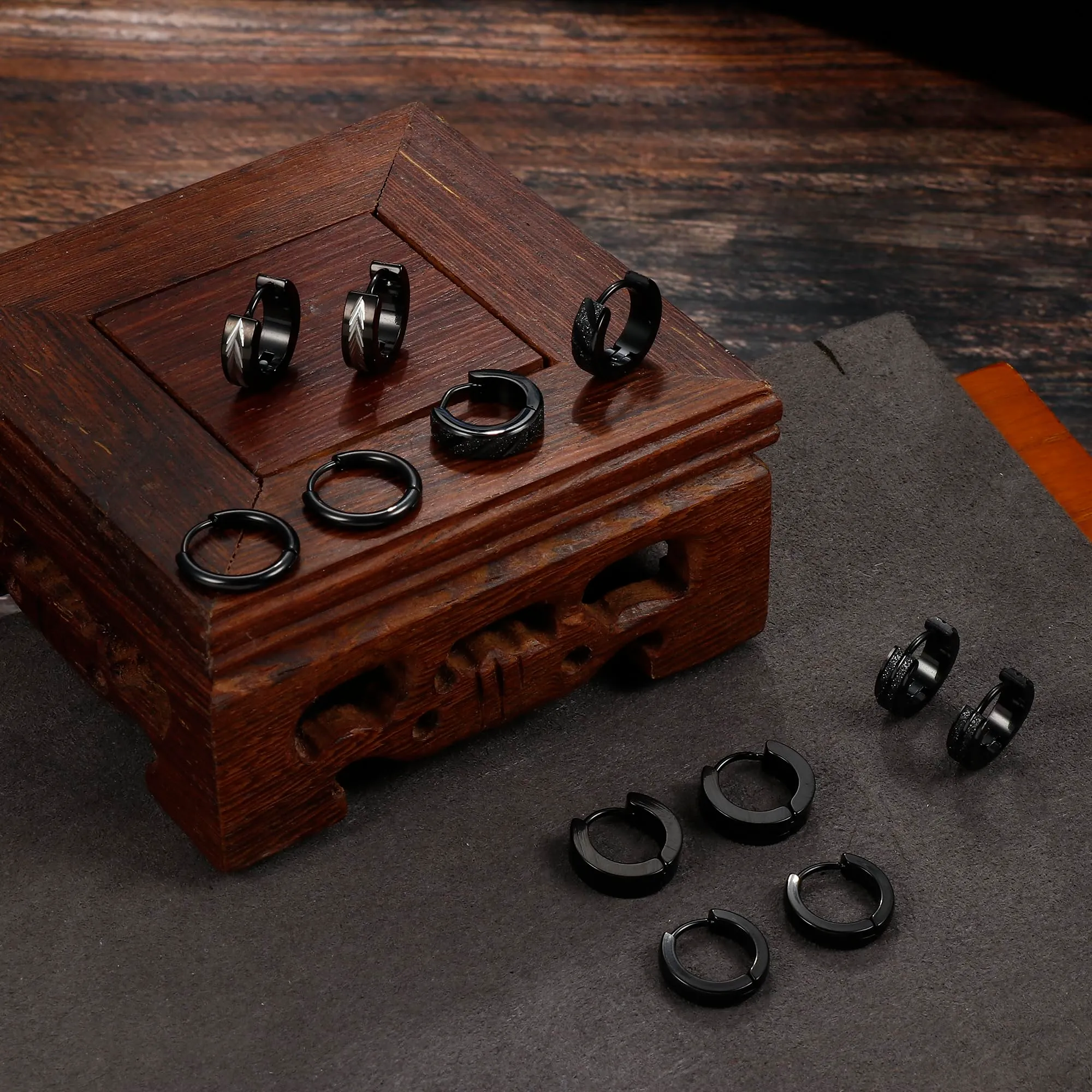 Adramata 6 Coppe Orecchini Uomo Cerchio Acciaio Chirurgico Set Piercings Punk Cartilaginea Piccoli Nero Donna - immagine 6