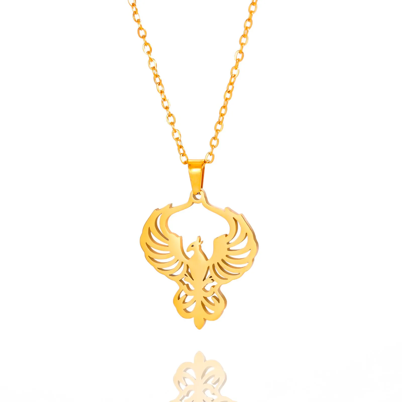 VASSAGO Collana di fenice nascente per donne Collana con ciondolo di uccello di fuoco in acciaio inox per uomini Regali di gioielli alla moda (Oro) - immagine 1
