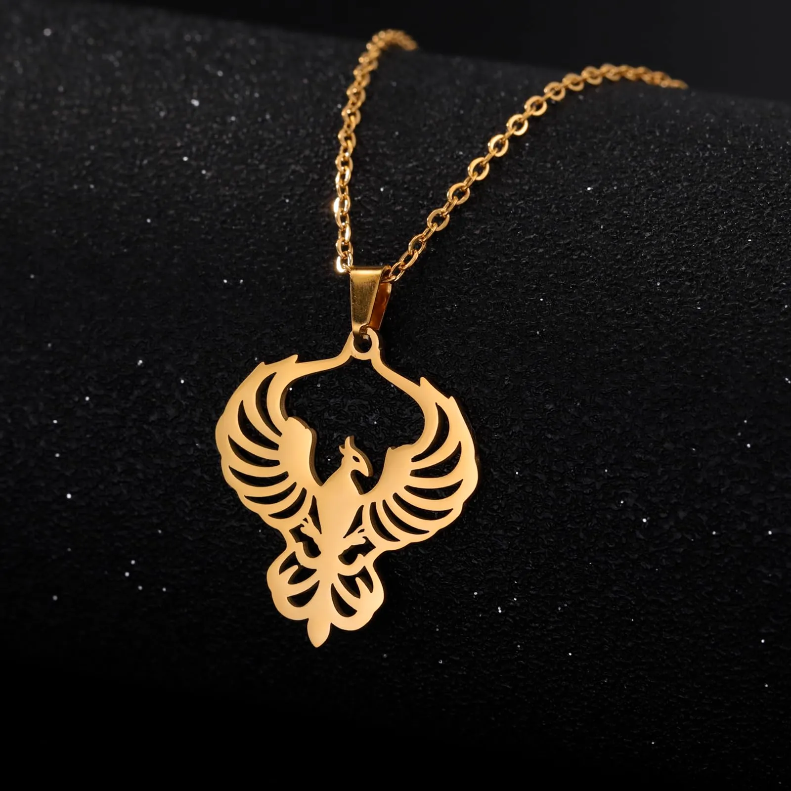 VASSAGO Collana di fenice nascente per donne Collana con ciondolo di uccello di fuoco in acciaio inox per uomini Regali di gioielli alla moda (Oro) - immagine 3