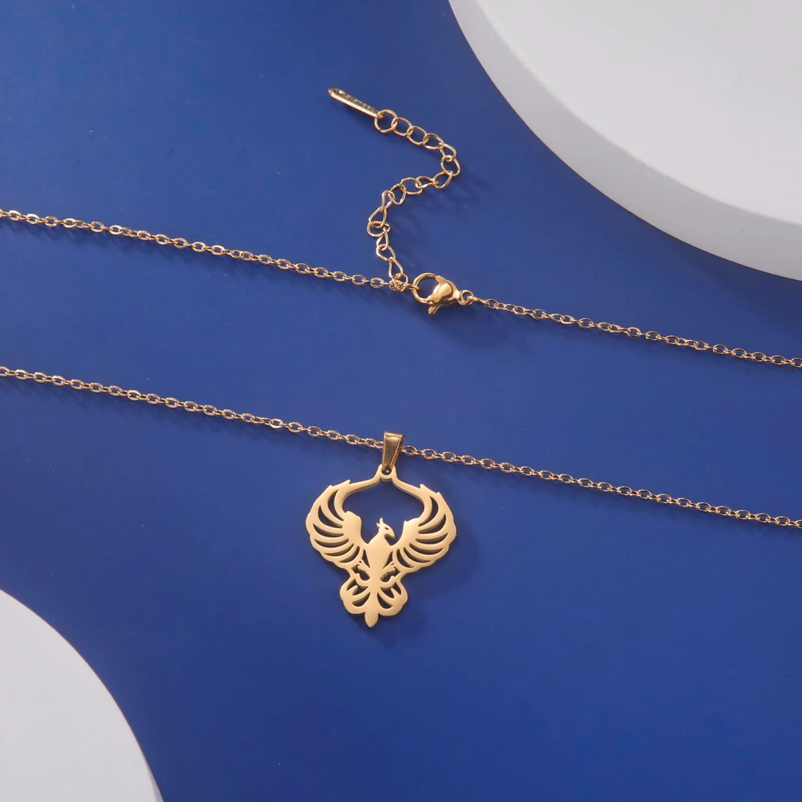 VASSAGO Collana di fenice nascente per donne Collana con ciondolo di uccello di fuoco in acciaio inox per uomini Regali di gioielli alla moda (Oro) - immagine 4