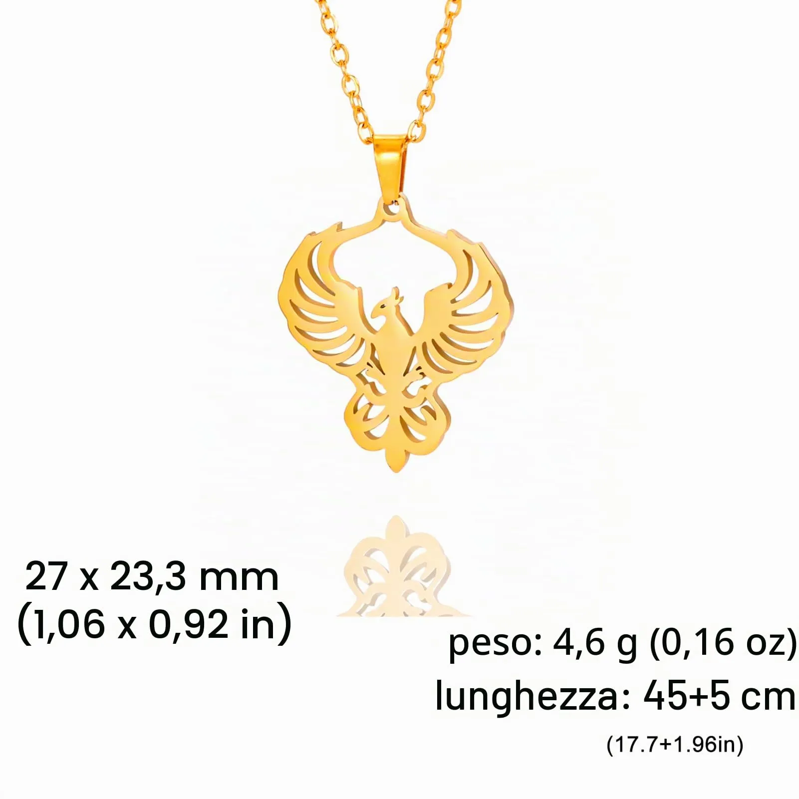 VASSAGO Collana di fenice nascente per donne Collana con ciondolo di uccello di fuoco in acciaio inox per uomini Regali di gioielli alla moda (Oro) - immagine 6