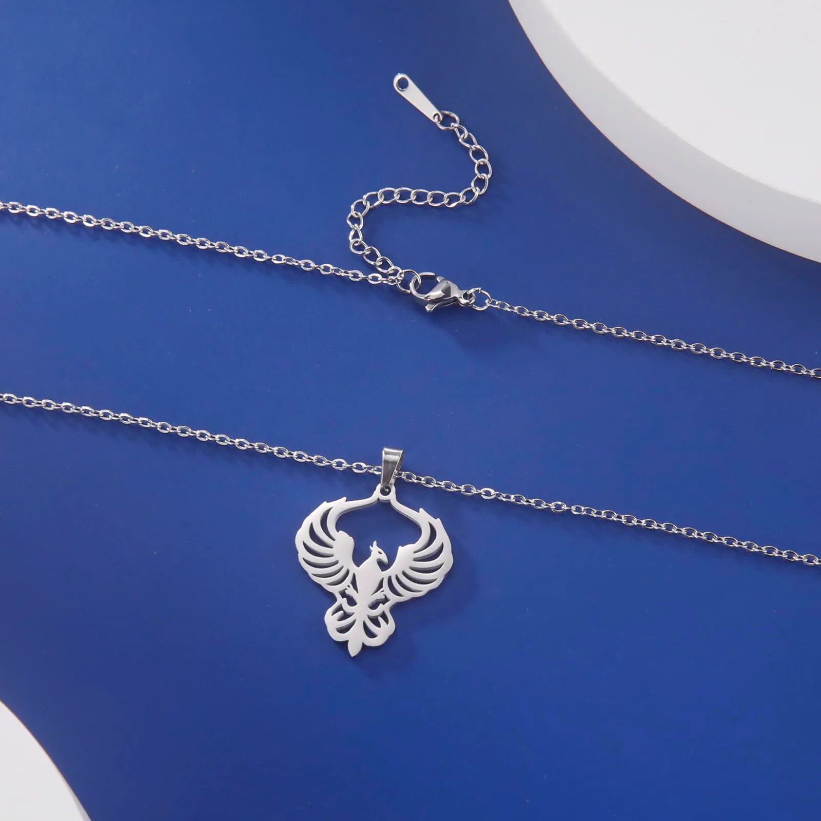 VASSAGO Collana di fenice nascente per donne Collana con ciondolo di uccello di fuoco in acciaio inox per uomini Regali di gioielli alla moda (argento) - immagine 4
