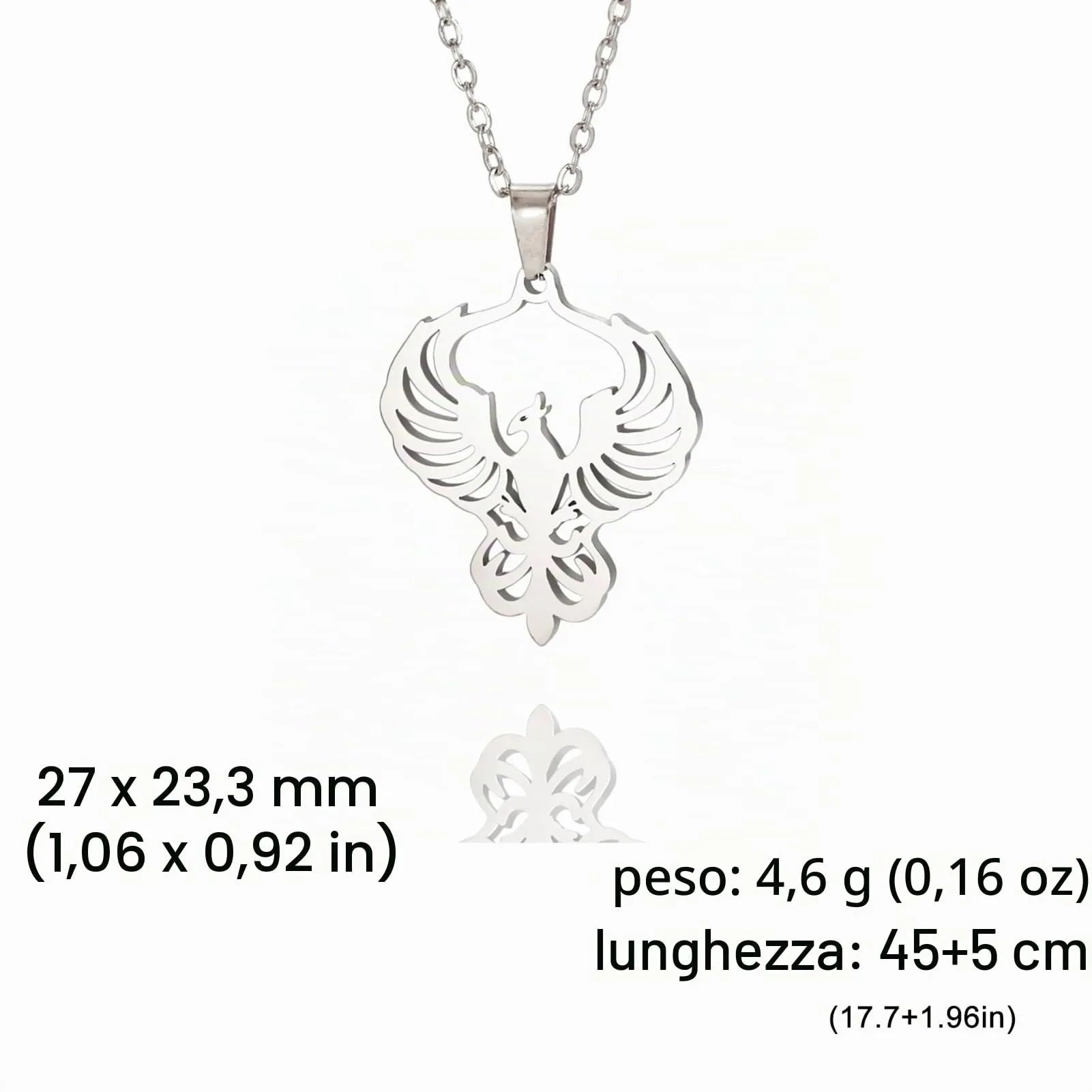 VASSAGO Collana di fenice nascente per donne Collana con ciondolo di uccello di fuoco in acciaio inox per uomini Regali di gioielli alla moda (argento) - immagine 6