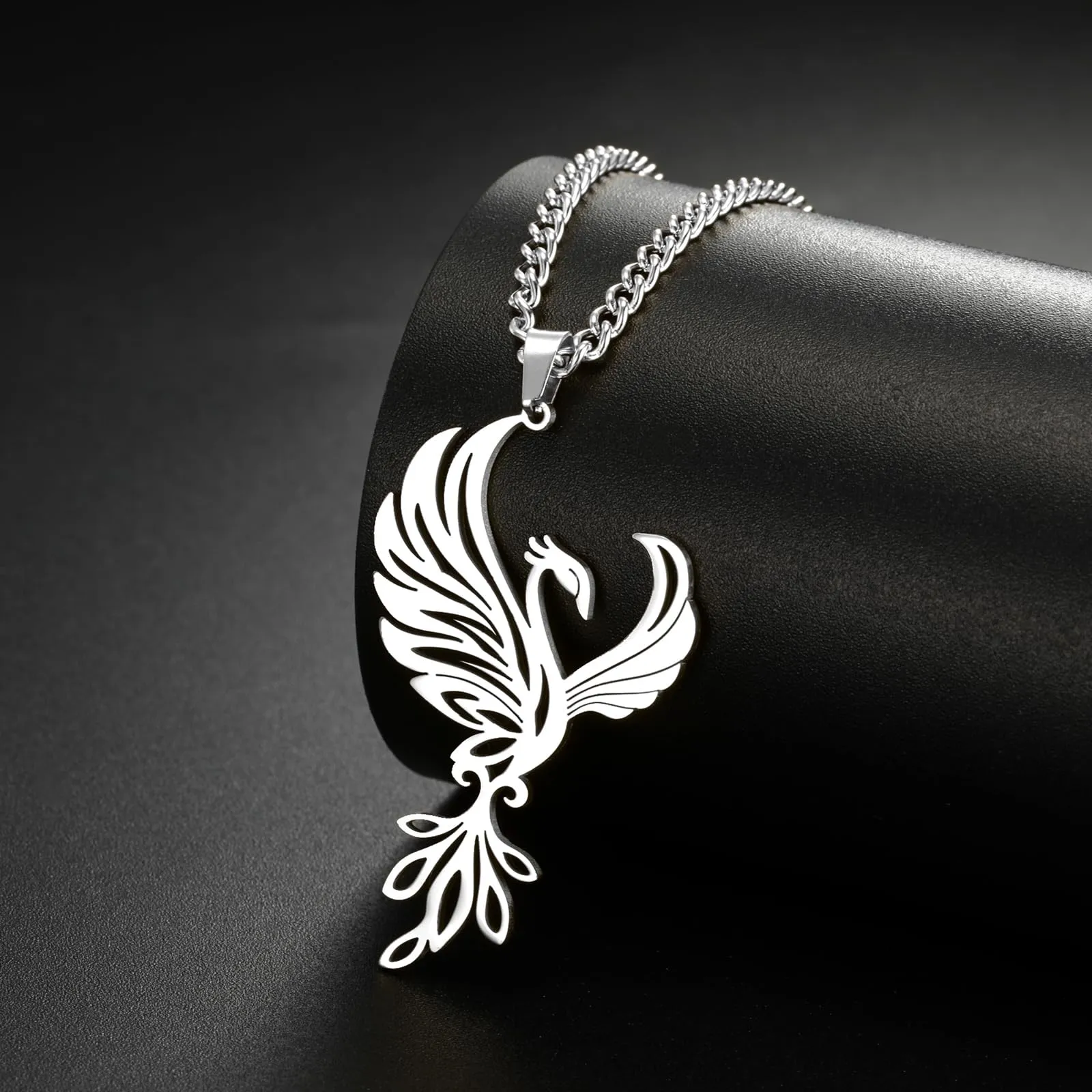 VASSAGO Collana di fenice nascente per donne Collana con ciondolo di uccello di fuoco in acciaio inox per uomini Regali di gioielli alla moda (Collana Fenice Argento) - immagine 4