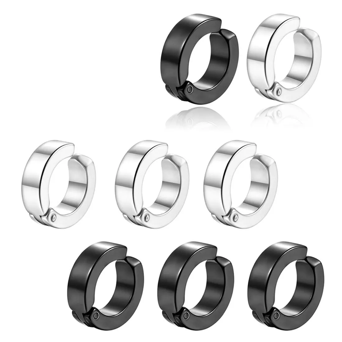 LEEQ Orecchini da Uomo Donna in Acciaio Inossidabile - Clip Senza Buco Inossidabile cerchi orecchini non piercing clip on uomo in acciaio,Senza Buco finti, cerchi, non piercing Clip on, 4 Paia - immagine 1