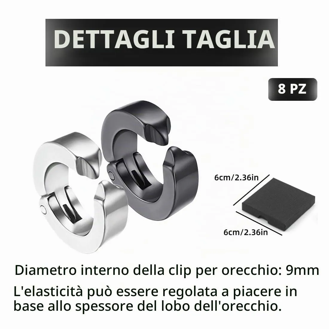 LEEQ Orecchini da Uomo Donna in Acciaio Inossidabile - Clip Senza Buco Inossidabile cerchi orecchini non piercing clip on uomo in acciaio,Senza Buco finti, cerchi, non piercing Clip on, 4 Paia - immagine 2