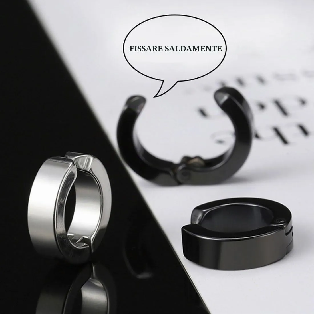 LEEQ Orecchini da Uomo Donna in Acciaio Inossidabile - Clip Senza Buco Inossidabile cerchi orecchini non piercing clip on uomo in acciaio,Senza Buco finti, cerchi, non piercing Clip on, 4 Paia - immagine 3