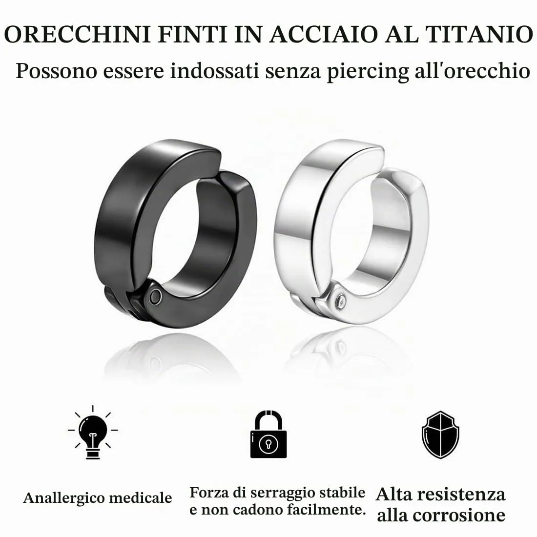LEEQ Orecchini da Uomo Donna in Acciaio Inossidabile - Clip Senza Buco Inossidabile cerchi orecchini non piercing clip on uomo in acciaio,Senza Buco finti, cerchi, non piercing Clip on, 4 Paia - immagine 4