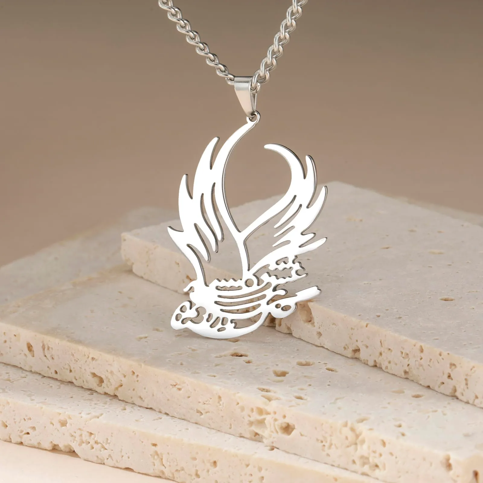 VASSAGO Collana di fenice nascente per donne Collana con ciondolo di uccello di fuoco in acciaio inox per uomini Regali di gioielli alla moda (Collana d'argento con uccelli) - immagine 3