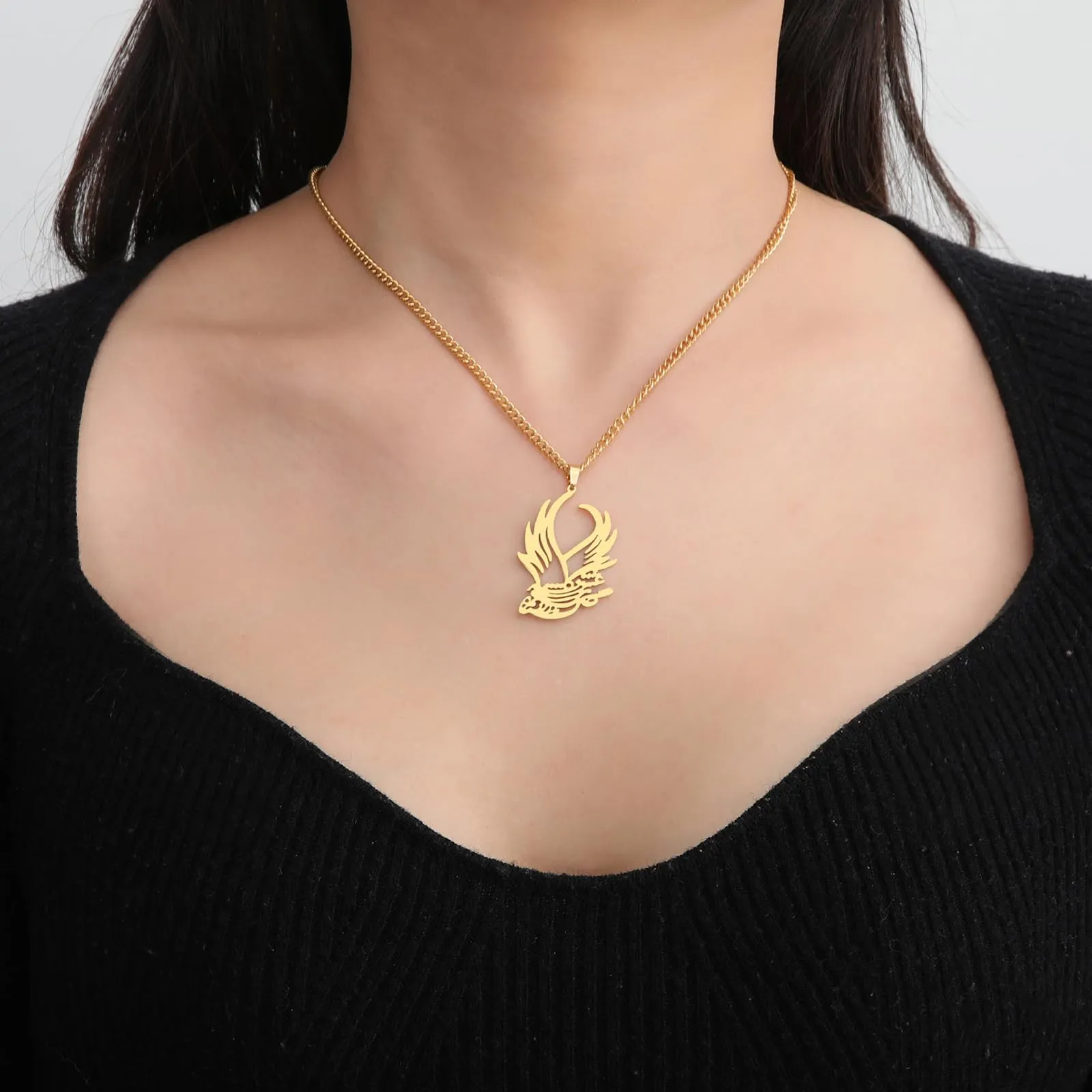 VASSAGO Collana di fenice nascente per donne Collana con ciondolo di uccello di fuoco in acciaio inox per uomini Regali di gioielli alla moda (Collana Uccello Oro) - immagine 2