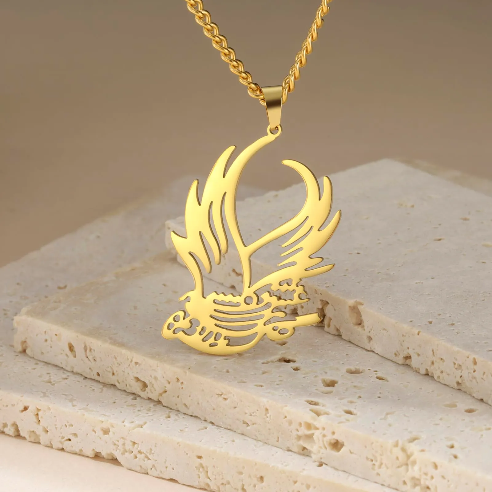 VASSAGO Collana di fenice nascente per donne Collana con ciondolo di uccello di fuoco in acciaio inox per uomini Regali di gioielli alla moda (Collana Uccello Oro) - immagine 3