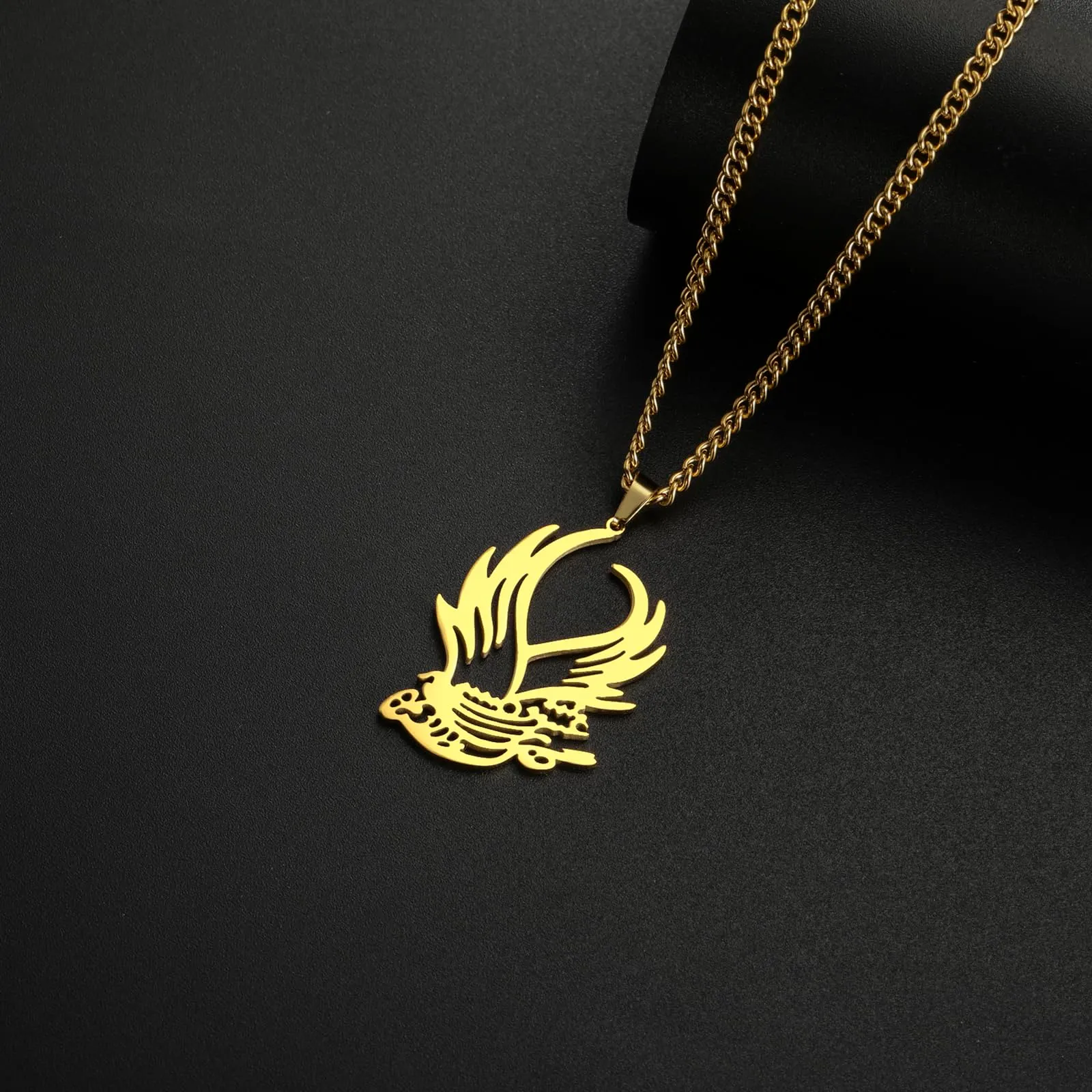 VASSAGO Collana di fenice nascente per donne Collana con ciondolo di uccello di fuoco in acciaio inox per uomini Regali di gioielli alla moda (Collana Uccello Oro) - immagine 4