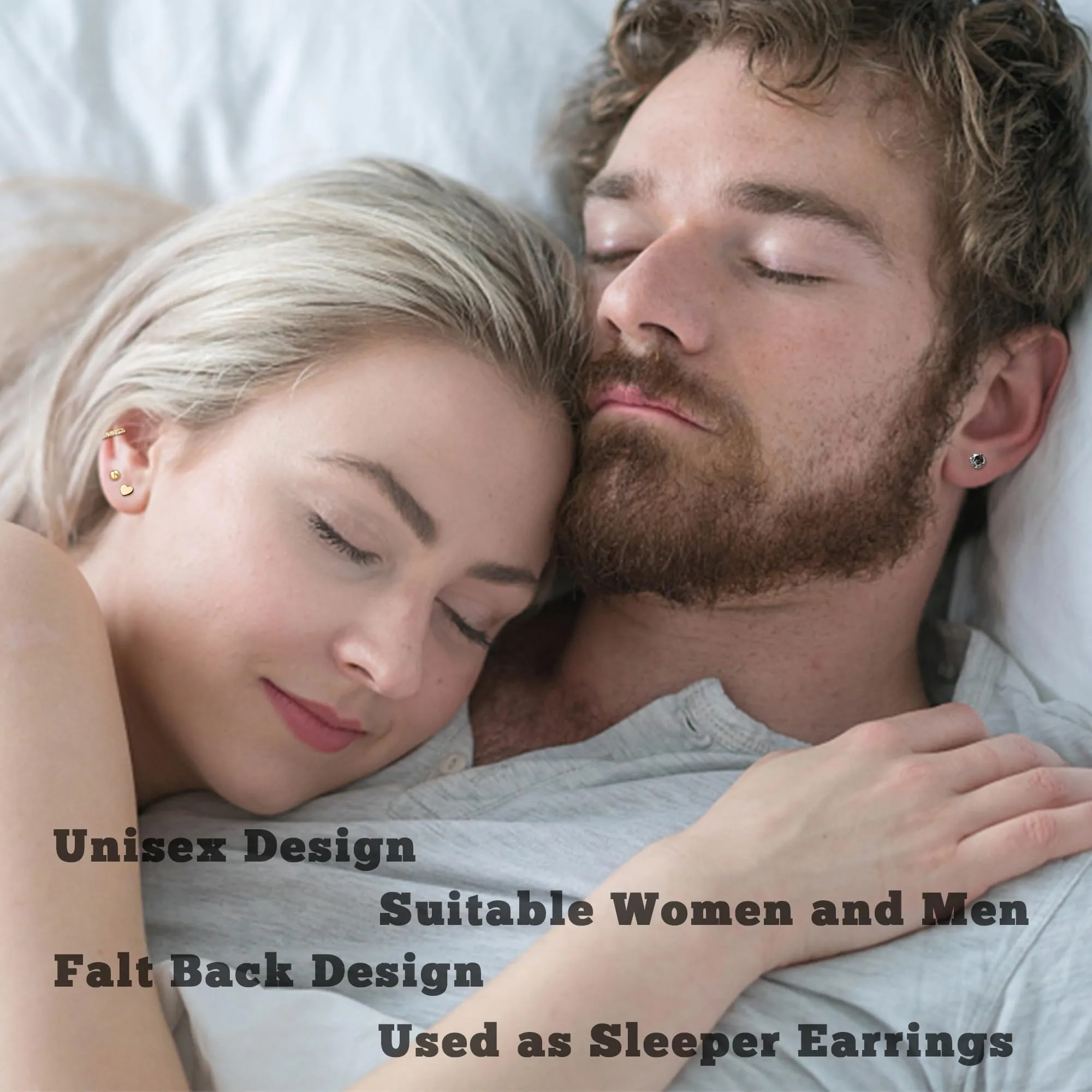 LOFITOR 16 Paia Orecchini Base Piatta Acciaio Chirurgico, Ipoallergenici per Cartilagine Orecchie Sensibili, Piccoli Huggie, CZ Sfera, Set Stud per Uomo Donna Oro - immagine 6