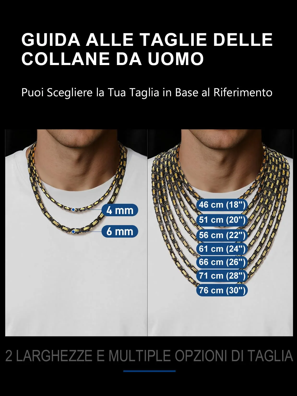 ChainsPro Collana Uomo Donna in Acciaio Inossidabile, 4 mm Catena Collana Uomo Oro Nero Lunga 76cm, Collana Bizantina Uomo Ragazzo Necklace for Men Hiphop Rapper, Idee Regalo per Natale Compleanno - immagine 6