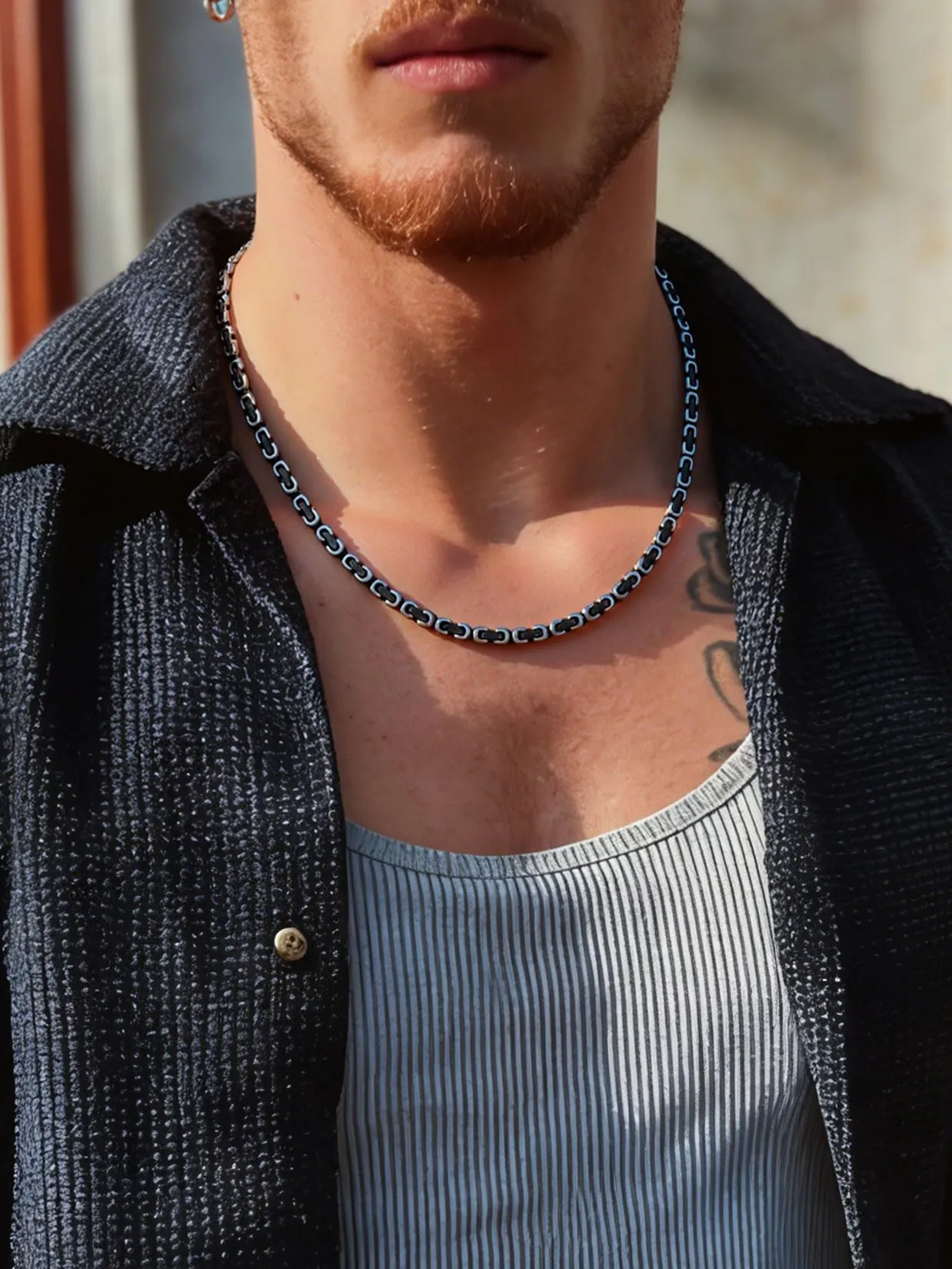 ChainsPro Collane Uomo Donna in Acciaio Inossidabile, 4 mm Collana Catena Uomo Nero Argento Lunga 66cm, Collana Bizantina Uomo Ragazzo Maschio Necklace for Men Hiphop Rapper, Idee Regalo - immagine 3
