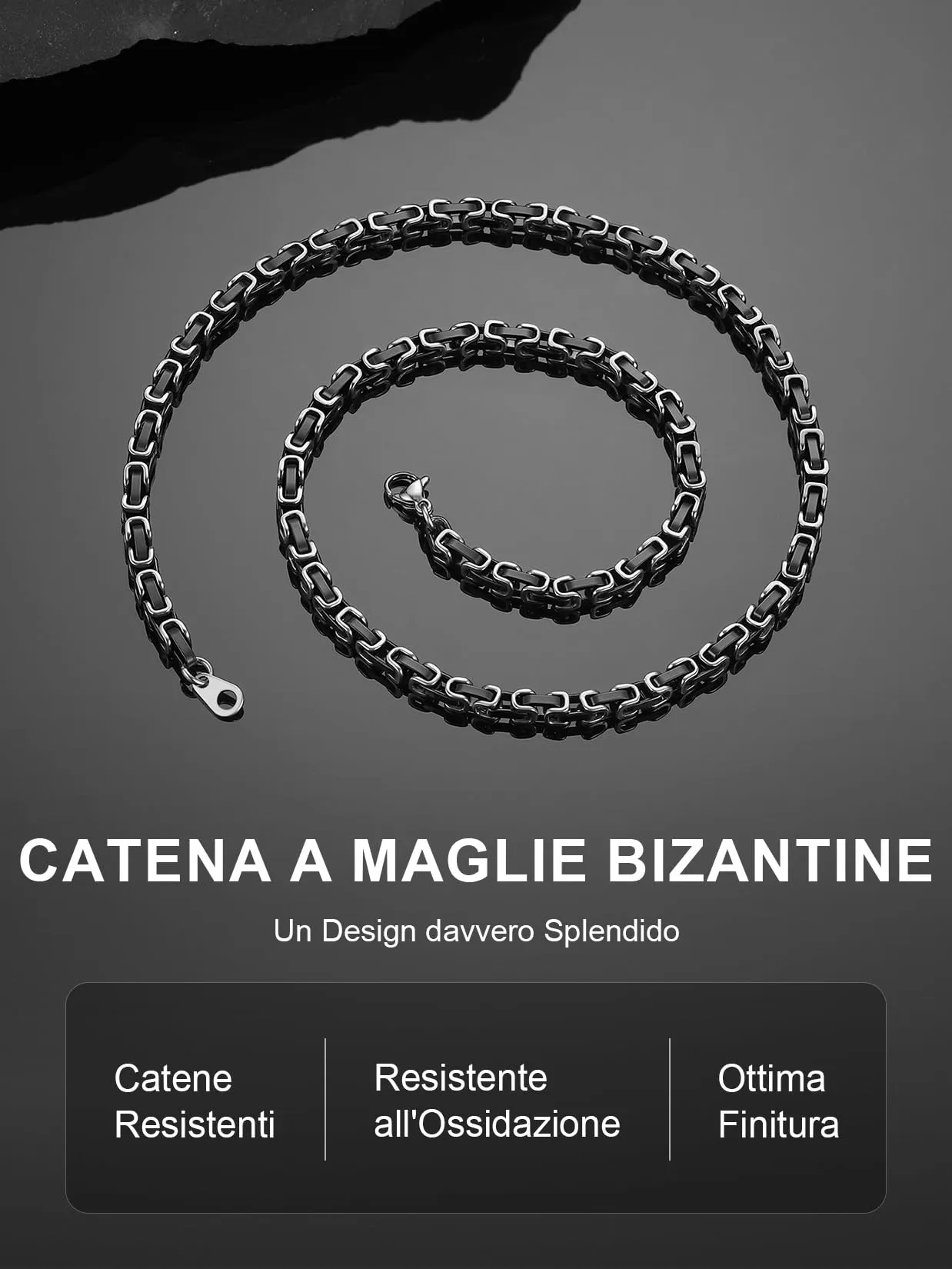 ChainsPro Collane Uomo Donna in Acciaio Inossidabile, 4 mm Collana Catena Uomo Nero Argento Lunga 66cm, Collana Bizantina Uomo Ragazzo Maschio Necklace for Men Hiphop Rapper, Idee Regalo - immagine 4