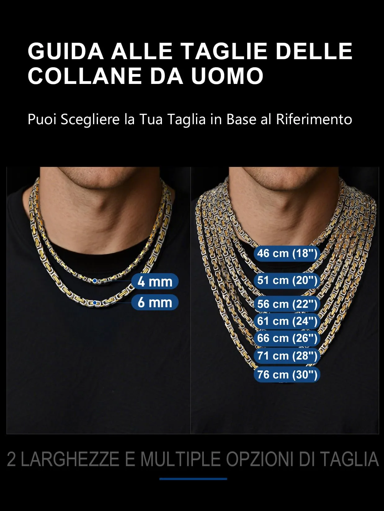 ChainsPro Collana Uomo Donna in Acciaio Inossidabile, 4 mm Catena Collana Uomo Oro Argento Lunga 61cm, Collana Bizantina Uomo Ragazzo Necklace for Men Hiphop Rapper, Idee Regalo per Natale Compleanno - immagine 6