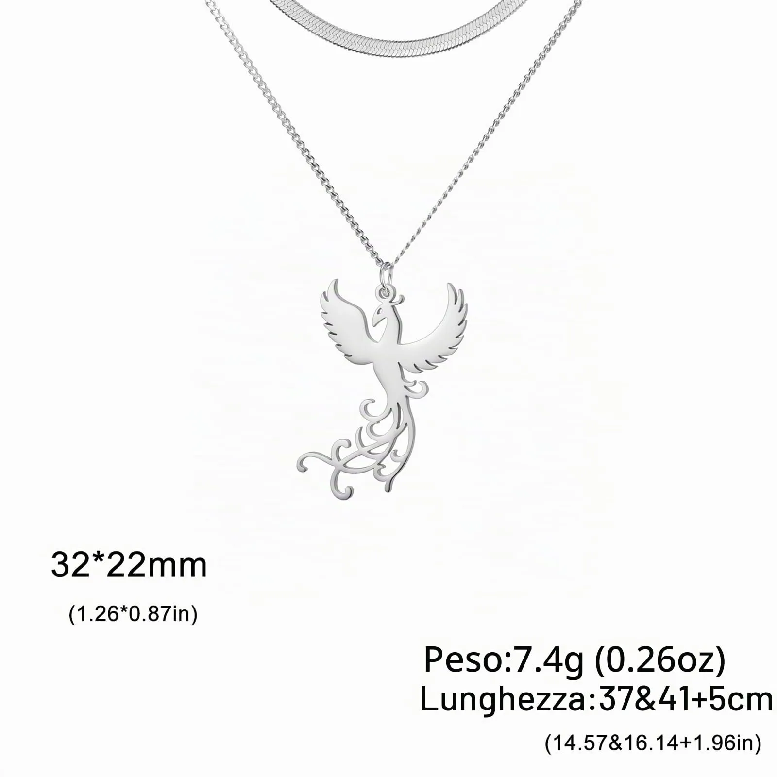 VASSAGO Collana di fenice nascente per donne Collana con ciondolo di uccello di fuoco in acciaio inox per uomini Regali di gioielli alla moda (catena a serpente in argento) - immagine 6
